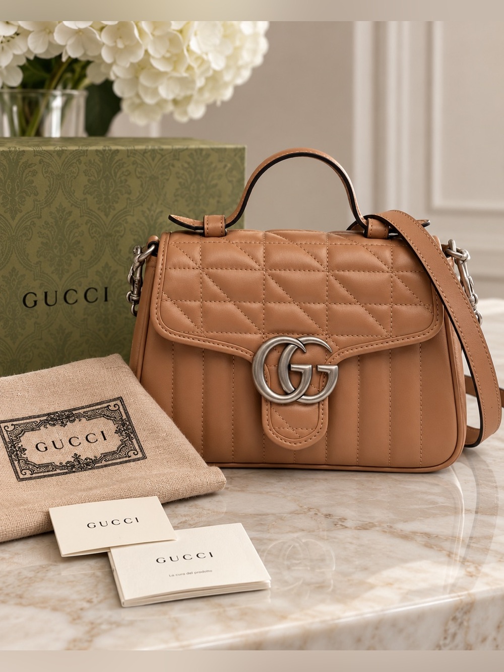 Gucci Mini GG Marmont Matelasse Calfskin Aria Top Handle Bag